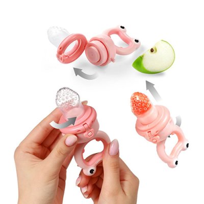 BABYONO Silikon-Schnuller zum Füttern von Frog Pink ab 6 Monaten