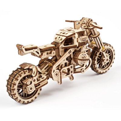 Ugears Puzzle 3D en bois mécanique UGR-10 Moto (scrambler) avec side-car