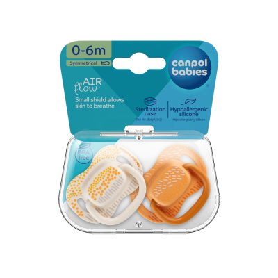 CANPOL BABIES Set aus symmetrischen Bergschnullern aus Silikon, 0–6 Monate, 2 Stück, gelb
