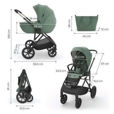 KINDERKRAFT Kombikinderwagen 3in1 Prime 3 Dark Green