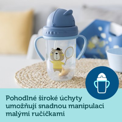 CANPOL BABIES Kubek niekapiący ze słomką i wagą 270 ml Bonjour Paris niebieski, 6m+