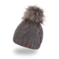 Komplet: czapka dziergana z POMPONEM i ocieplacz na szyję Outlast ® - ciemnoszary