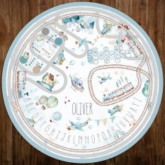 Children's play mat for boys with paths - Cars and trains with paths and name