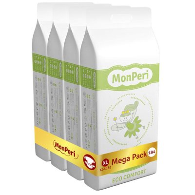 MONPERI Eco Comfort XL Wegwerfwindeln (12-16 kg) 184 Stück - Mega Pack
