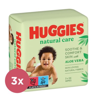 3x HUGGIES® Natural Triplo Nedves törlőkendő 56x3 db