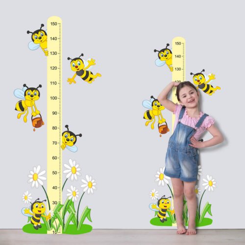 Стикери за детска стая - Детски метър с пчелички