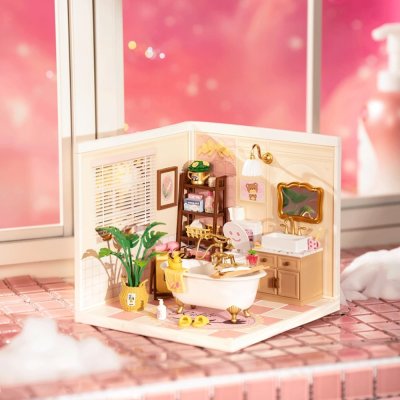 Puzzle 3D en bois RoboTime Miniature de maison de poupée Salle de bain pour filles