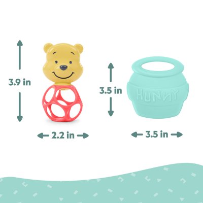 BRIGHT STARTS Mordedor com chocalho Winnie the Pooh Hunny & Shake 2 unidades, 0m+