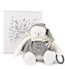 Doudou Dárková sada Plyšový lední medvídek s kroužkem 30 cm šedý