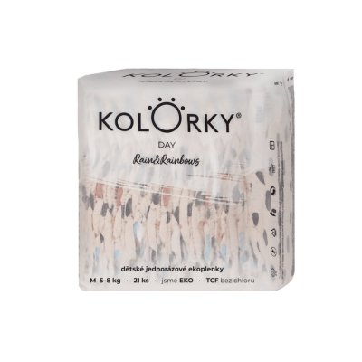 8x Pieluszki jednorazowe KOLORKY DAY eko, Rain&Rainbow M (5-8 kg) 21 szt.
