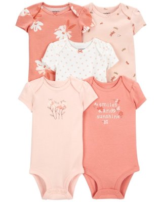 CARTER'S Body z krótkim rękawem w kwiaty różowe dziewczęce 5 szt. NB/rozmiar 56