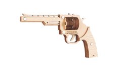 Woodcraft Houten 3D Puzzel Rubberen Band Pistool Revolver