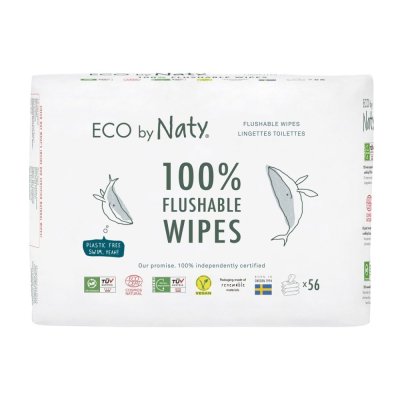 ECO BY NATY Chusteczki nawilżane, bezwonne, do spłukiwania - wygodne opakowanie 3x56 szt.