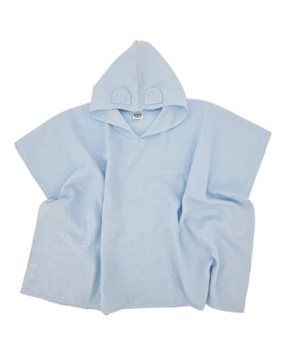 EKO Poncho muślinowe z kapturem i uszkami Blue 75x120 cm