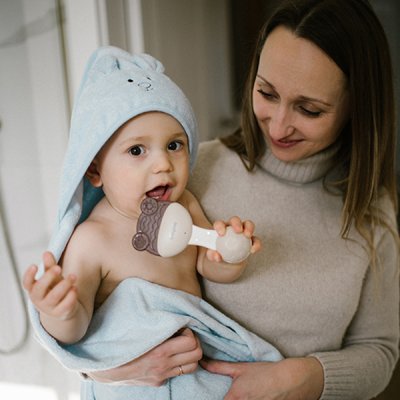 BABYONO Handtuch mit Kapuze und Griffen Bambusblau 100x100 cm