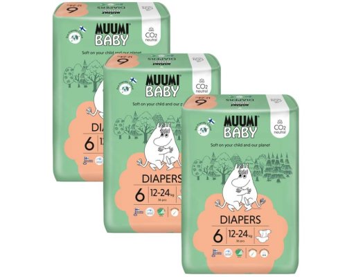 MUUMI Baby 6 Junior 12-24 kg (108 Stück), Monatspackung Öko-Windeln