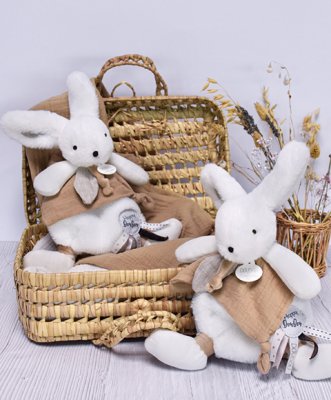 Doudou Set de regalo - Conejito de peluche con mantita de apego 25 cm beige