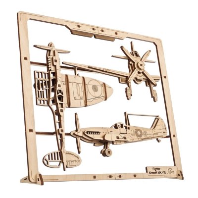Ugears 2,5D Drewniane Mechaniczne Puzzle Model Samolot Myśliwski
