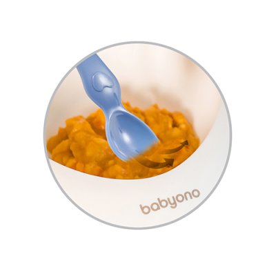 BABYONO Schüssel mit Saugnapf und Löffel blau 230 ml 6m+