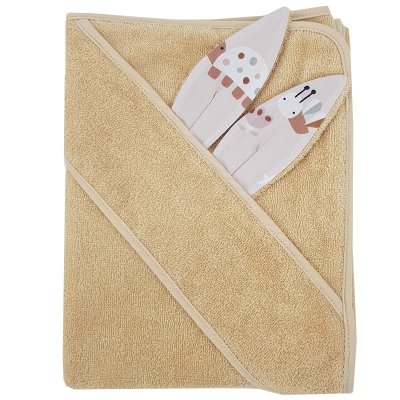 EKO Ręcznik kąpielowy z uszkami bawełniany Bees Beige 100x100 cm