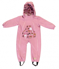 Monkey Mum® Winter-Softshell-Overall für Kinder mit Lamm - Rosa Schaf im Wald - Größe 86/92