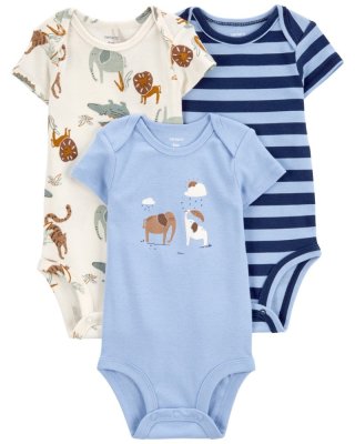 CARTER'S Body z krótkim rękawem Blue Animals dla chłopca, 3 sztuki, 24 m/rozmiar. 92