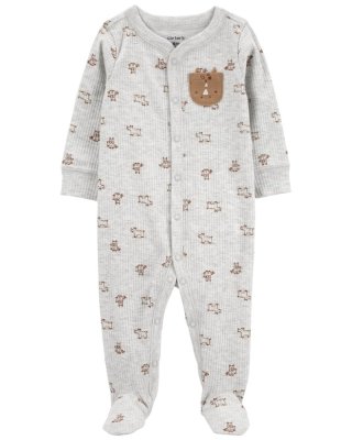 CARTER'S Sleep&Play szary kombinezon zapinany na zatrzaski w zwierzęcy wzór, rozmiar 6m. 68