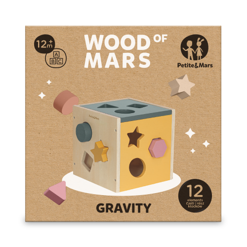 PETITE&MARS Jucărie de sortare din lemn Gravity Wood of Mars 12m+