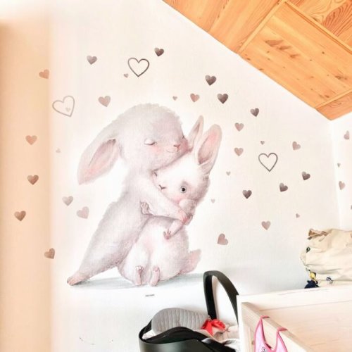 Adesivi murali per la cameretta dei bambini - Coniglietti in un abbraccio