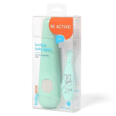 BABYONO Silicone spoon with cover green cat 6m+