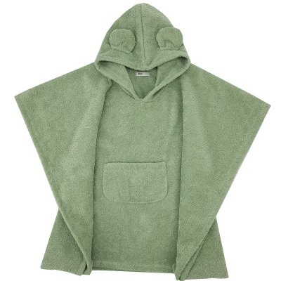 Poncho EKO de algodón con capucha y orejas, verde oliva, 75x120 cm