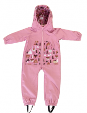 Monkey Mum® Detská zimná softshellová kombinéza s baránkom - Ružová ovečka v lese - veľ. 98/104, 110/116