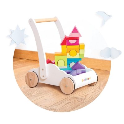 Le Toy Van Petilou Wózek z tęczowymi klockami