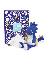 Doudou Ajándékkészlet - Plüss dinoszaurusz takaróval 25 cm kék