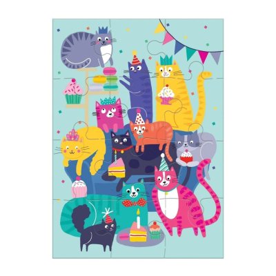 Puzzle Mudpuppy con biglietto d'auguri Festa di gatti 12 pezzi