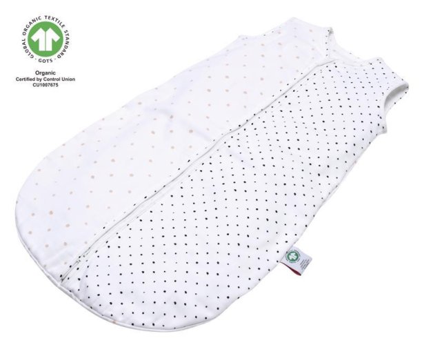 MOTHERHOOD Muslin sleeping bag BIO Pink and Black Dots 6-18 m 0.5 tog