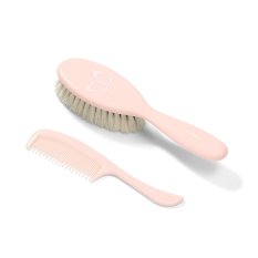 BABYONO Brosse à cheveux et peigne super doux rose clair