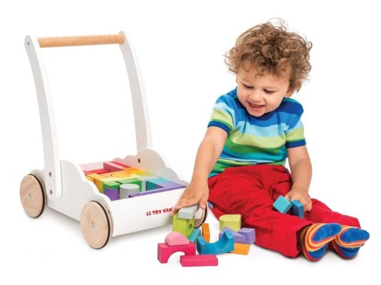 Le Toy Van Petilou Wózek z tęczowymi klockami