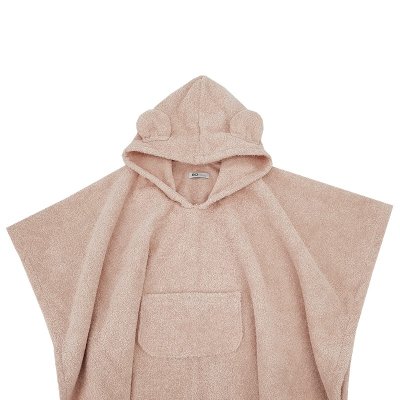 EKO Poncho bawełniane z kapturem i uszkami Powder pink 75x120 cm