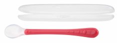 NUBY Cuillère en silicone avec long manche et emballage 1 pièce, 6 m+, rouge