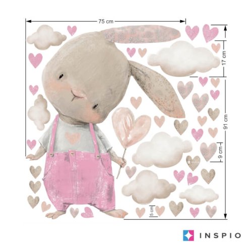 Aufkleber über dem Kinderbett für ein Baby – Hase in Pastellrosa