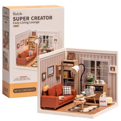 RoboTime 3D Holzpuzzle Miniatur Puppenhaus Gemütliches Wohnzimmer