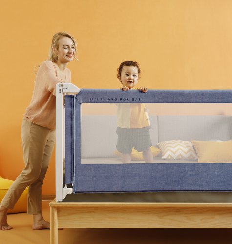 Varovalo za posteljo Monkey Mum® Popular - 150 cm - temno modro - design - RAZPRODAJA