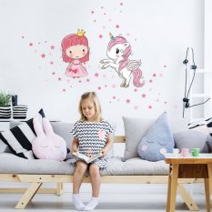 Samolepky na stenu pre dievčatká - Princezná a jednorožec