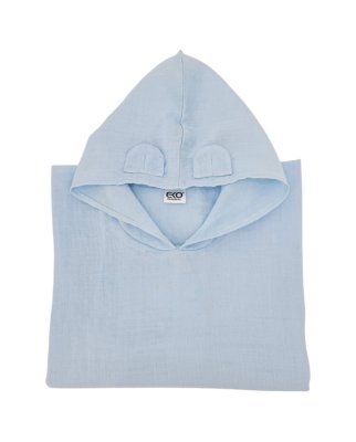EKO Musselin Poncho mit Kapuze und Öhrchen Blau 75x120 cm