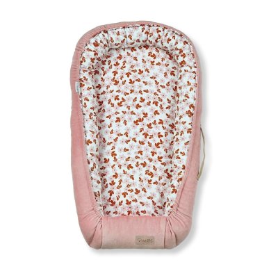 KLUPS Nest für Baby Samt Retro Blumen rosa 80x45cm