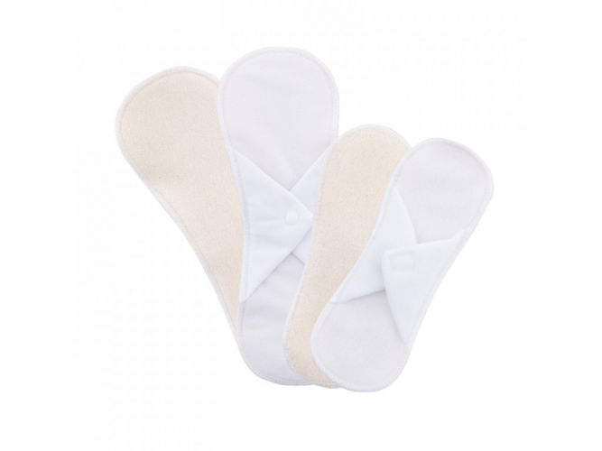 Tuch Menstruationsbinden aus Frotteestoff Bio-Baumwolle, Set 2 Stk. täglich - 2 Stk. Slipeinlage - Druckknöpfe - naturell