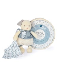Doudou Zestaw prezentowy - Pluszowy piesek z kocykiem z bawełny organicznej 22 cm