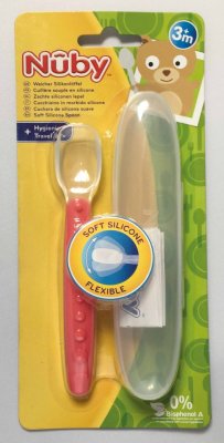 NUBY Silikonlöffel mit Etui 3 m+, gelbgrün