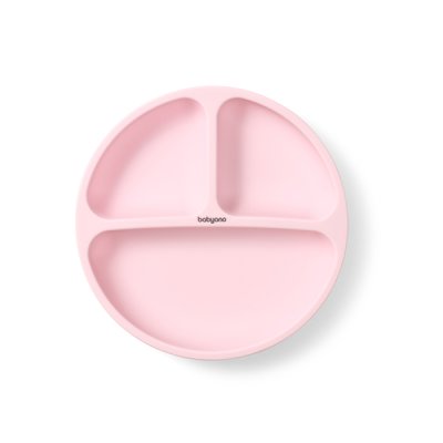BABYONO Silikonski tanjur s ventuzom - roza 6m+